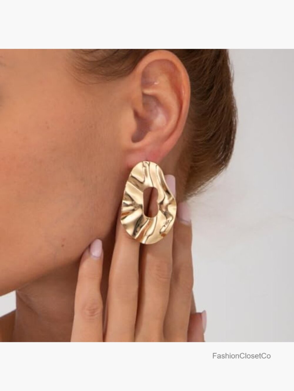 Chunky Gold Hammered Hollow Geometric Dangle Drop Earrings - Picture 3 of 7